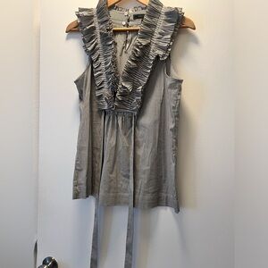 BCBGMAXAZRIA Women's Grey and White Blouse, Medium